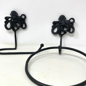 Polvo Preto Ferro Porta-rolo de Papel Higiênico Banheiro Anel de Toalha de Mão Em Preto Polvo Criatura Marinha Metal Marinho Design Sólido Banheiro Cozinha