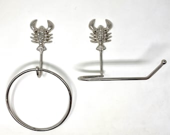 Silver Lobster Towel Ring & Toilet Paper Holder Coastal Bathroom Decor
