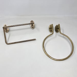 Suporte para papel higiênico, anel para toalha de banheiro, conjunto minimalista com acabamento em latão envelhecido para banheiro, acessórios para banheiro em latão, rolo de papel higiênico