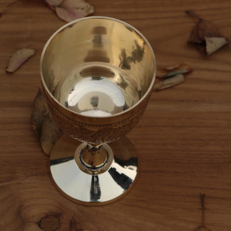 Vintage Brass Chalice Goblet King Arthur Roman Wine Cup