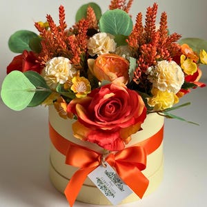 Orange Silk Flower Bouquet: Handmade Hat Box Arrangement