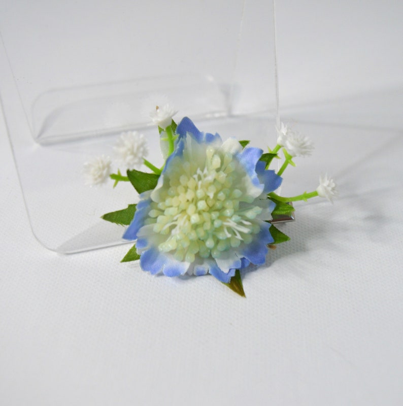 Cornflower Blue Flower Hair Comb With White Anemone and Purple Heather Hair Slide Bride