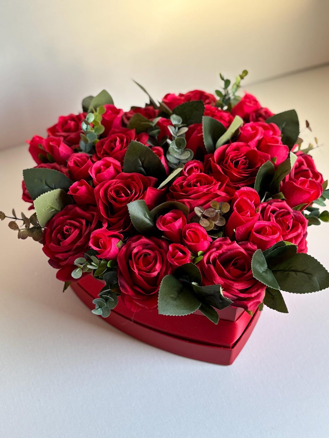 Red Rose Heart Hatbox: Artificial Silk Flower Bouquet - Etsy