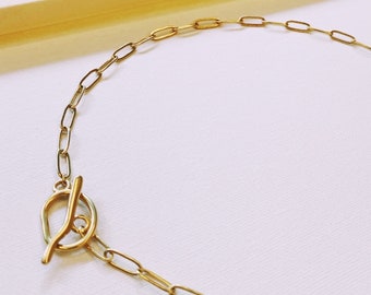 Paper Clip Necklace Choker Length Gold Plated