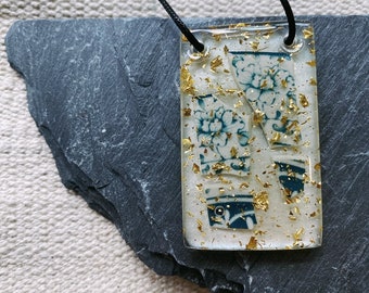 Upcycled porcelain in resin with adjustable cord necklace