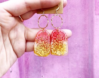 Red and Yellow Alcohol Ink in Resin Hook Earrings