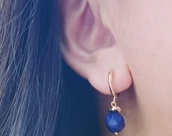 Lapis Lazuli earring hoops with gold nugget slices