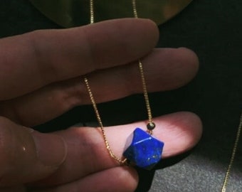 Lapis Lazuli Polygon and Pyrite beads Adjustable Necklace