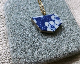 Upcycled blue polygon ceramic gold plated necklace