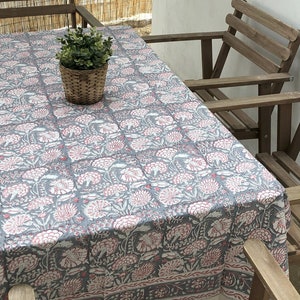 Nappe imprimée coton, rectangulaire, 130 cm x 180 cm, florale, wood block image 4