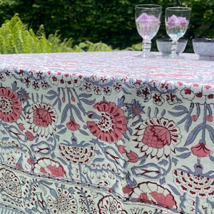 Mantel rectangular de algodón estampado a mano con sello