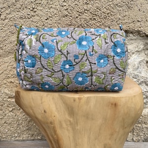 Trousse de toilette en coton, Trousse à maquillage, Trousse de voyage, Pochette matelassée