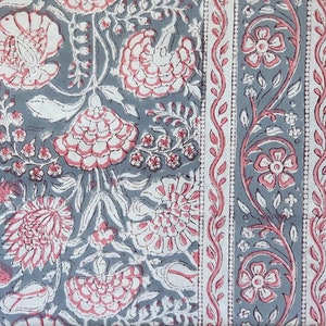 Nappe imprimée coton, rectangulaire, 130 cm x 180 cm, florale, wood block image 5