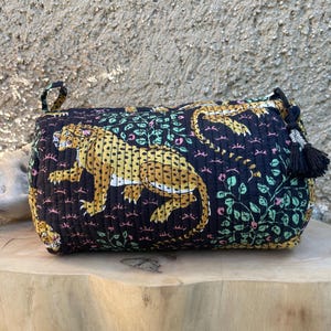 Trousse de toilette en coton, Trousse à maquillage, Trousse de voyage, Pochette matelassée