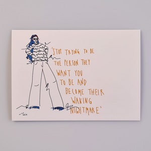 Ilustración de arte lineal feminista de postal, impresión artística de dibujo lineal, impresión, arte de pared. Deja de intentar ser la persona que quieren que seas.