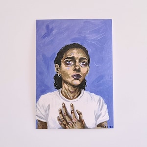 Carte postale en forme de cœur, peinture acrylique, impression d'art, portrait minimaliste, peinture murale