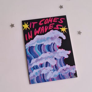 波のポストカード、アクリル画、グラフィックイラスト、アートプリント、ウォールアート