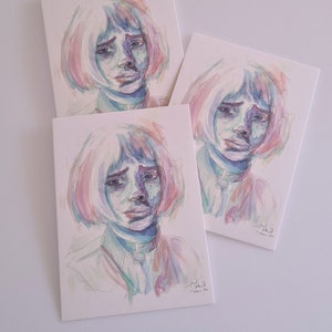 Mathilda Leon der Profi Postkarte Aquarellmalerei pastell Kunstdruck minimalistisch Portraitmalerei Print Wandkunst