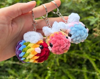 Pride Bee Pendant, LGBTQIA+ Crochet Bees - Queer & Disability Pride, Rainbow Bag Charm