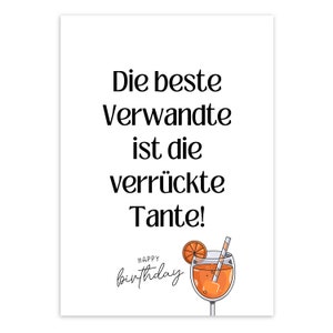 Geburtstagskarte Tante zum Geburtstag (Postkarte) A6 | Die beste Verwandte ist die verrückte Tante |Glückwunschkarte, Grußkarte