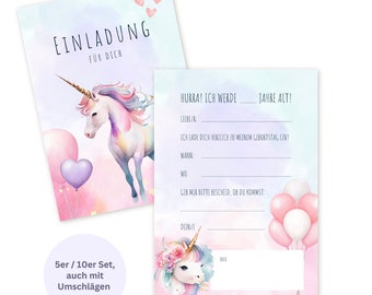 5 or 10 invitation cards children's birthday | Invitation for children | Unicorn invitation | DIN A6