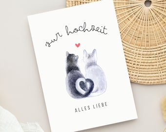 Glückwunschkarte Hochzeit | Glückwunschkarte zur Hochzeit | Hochzeitskarte mit Katzen in A6 (Postkarte) auch mit Umschlag