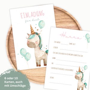 Einladungskarten Kindergeburtstag Einhorn | Einladung 4. 5. 6. 7. 8. Geburtstag | Geburtstagseinladung Kinder | auch mit Umschlägen