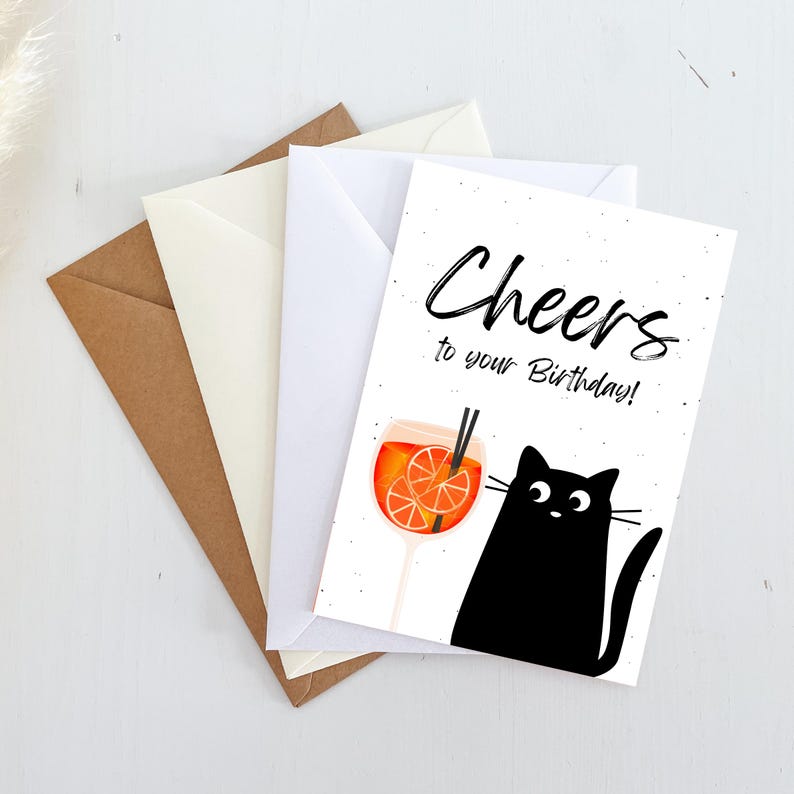 Aperol birthday card "Cheers to your Birthday" in A6 | Cat greeting card, gift card, postcard, Aperol glass, funny cat card image 9