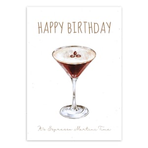 Happy Birthday Karte ESPRESSO MARTINI in DIN A6 | Glückwunschkarte, Geschenkkarte, Postkarte, Martini Cocktail Glas, Geburtstag