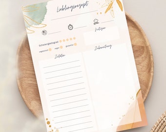 Template Recipes Digital | Recipe template A4 to print in German | Printable recipe template to fill out | Recipe card