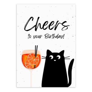Aperol birthday card "Cheers to your Birthday" in A6 | Cat greeting card, gift card, postcard, Aperol glass, funny cat card image 7