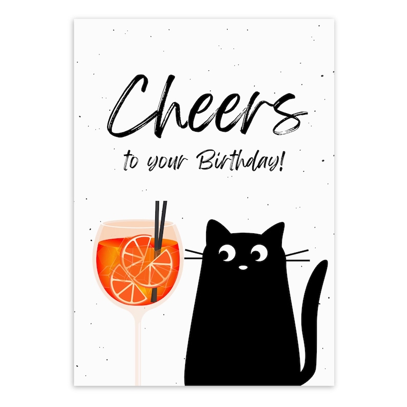 Aperol birthday card "Cheers to your Birthday" in A6 | Cat greeting card, gift card, postcard, Aperol glass, funny cat card image 7