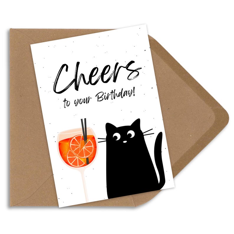 Aperol birthday card "Cheers to your Birthday" in A6 | Cat greeting card, gift card, postcard, Aperol glass, funny cat card Umschlag Kraftpapier
