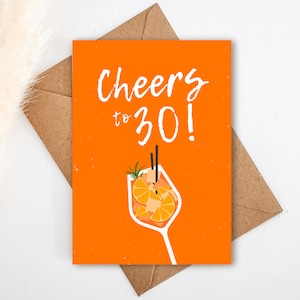 Geburtstagskarte 30. Geburtstag CHEERS to 30! in DIN A6 (Postkarte) | Glückwunschkarte zum 30. Geschenkkarte, Aperol Glas, Geschenk Freunde