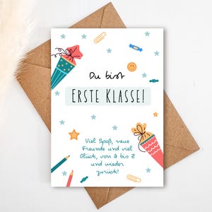 Einschulung Karte Schulkind "Du bist 1. Klasse!" (Postkarte) A6 | Glückwunsch Einschulung | Geschenk zum ersten Schultag | personalisierbar
