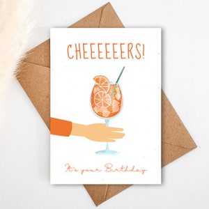 Happy Birthday Karte CHEERS in DIN A6 | Glückwunschkarte, Geschenkkarte, Postkarte, Aperol Glas, Geburtstag, Geburtstagsgeschenk