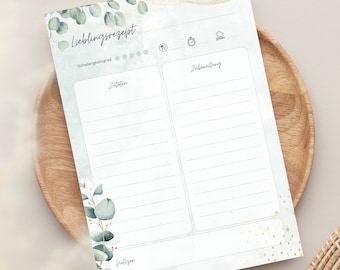 Recipe template | Recipe template A4 to print in German | Printable recipe template to fill out | Recipe card