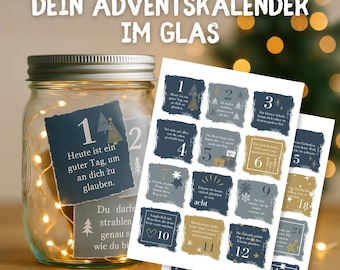 Adventskalender im Glas Printable | 24 Inspirationkarten zum Ausschneiden | Digitaler Download Advent Sprüche | DIY Geschenk Idee