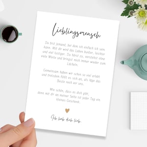 Lieblingsmensch Karte | Ich hab dich lieb | Postkarte A6 | Geschenk für Partner Freundin Freundschaft | Jahrestagskarte Valentinstag Liebe