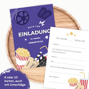 Coole Einladungskarten Kindergeburtstag Teenager Mädchen - Kino Einladung für Mädchen oder Jungen - Kino Einladung, Kinoeinladung