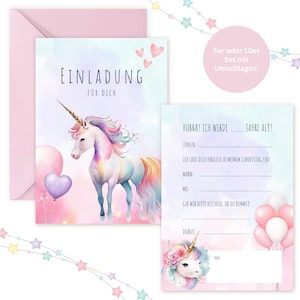 Einhorn Einladungskarten zum Kindergeburtstag Geburtstag A6 | Einladung für Mädchen | Einhorn Einladung Geburtstag