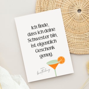 Geburtstagskarte A6 SCHWESTER (Postkarte) | Geschenk für Schwester, Schwesterherz mit Aperol Cocktail Bild |  auch mit Umschlag