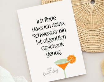 Birthday card A6 SISTER (postcard) | Gift for sister, dear sister with Aperol Cocktail image | also with envelope