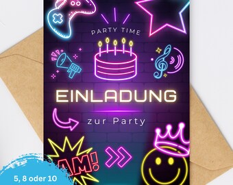 Neon Gamer Einladungskarten Kinder Geburtstag Party, Einladungen Laser Tag Geburtstag Teenager