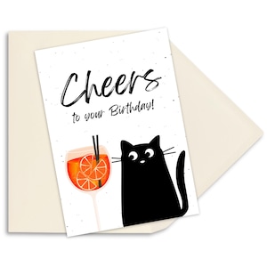 Aperol birthday card "Cheers to your Birthday" in A6 | Cat greeting card, gift card, postcard, Aperol glass, funny cat card Umschlag Creme