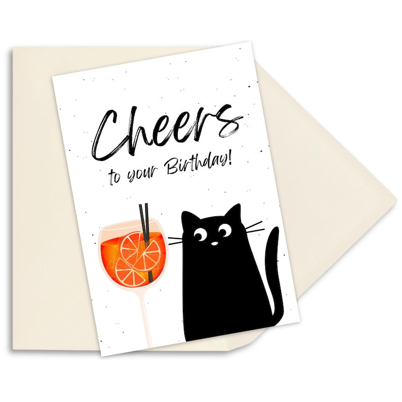 Aperol birthday card "Cheers to your Birthday" in A6 | Cat greeting card, gift card, postcard, Aperol glass, funny cat card Umschlag Creme