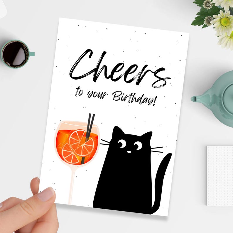 Aperol birthday card "Cheers to your Birthday" in A6 | Cat greeting card, gift card, postcard, Aperol glass, funny cat card Ohne Umschlag