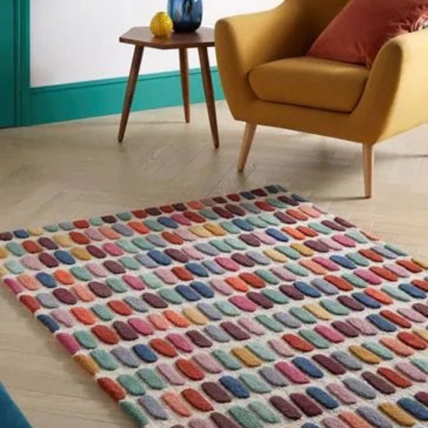 Hand Tufted Confetti Rug Modern High Low Rug Pebble Rug Multicolored Rug Hand Tuft Tufted Woolen Large Area Rug 5x8 6X9 7X10 8x10 9x12 10X14
