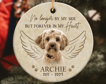 Custom Dog Angel Wings Ornament, Custom Memorial Ornament, Pet Sympathy Gift, Pet Loss Keepsake, Custom Dog Memorial, Forever In My Heart