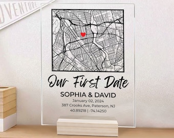 Custom Location Map, Custom Our First Date Acrylic Plaque, Custom Map First Date, First Date Gift For Him/Her, Personalized Map First Met